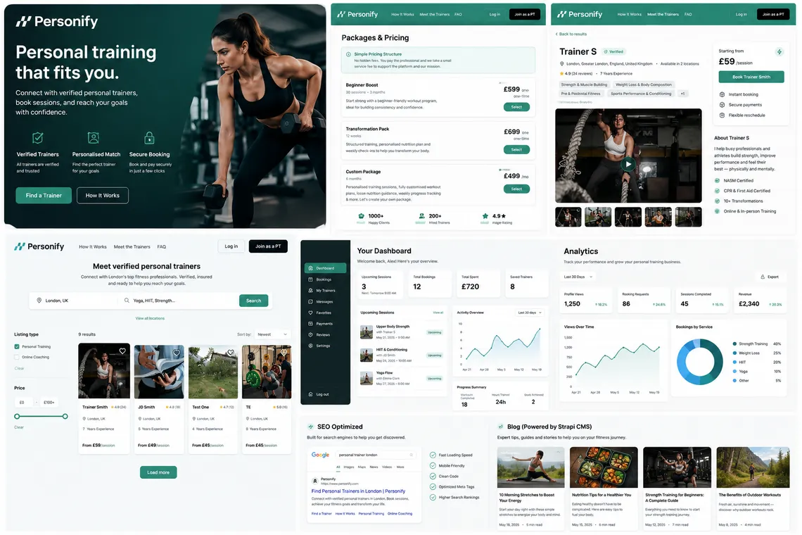 Personify personal trainer marketplace screens
