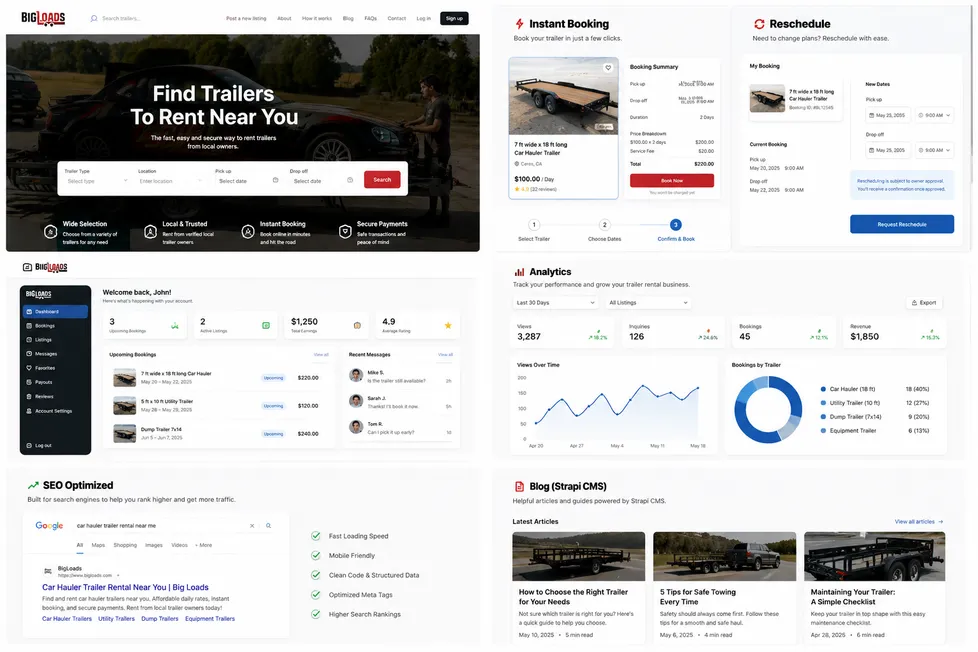 BigLoads trailer rental marketplace interface