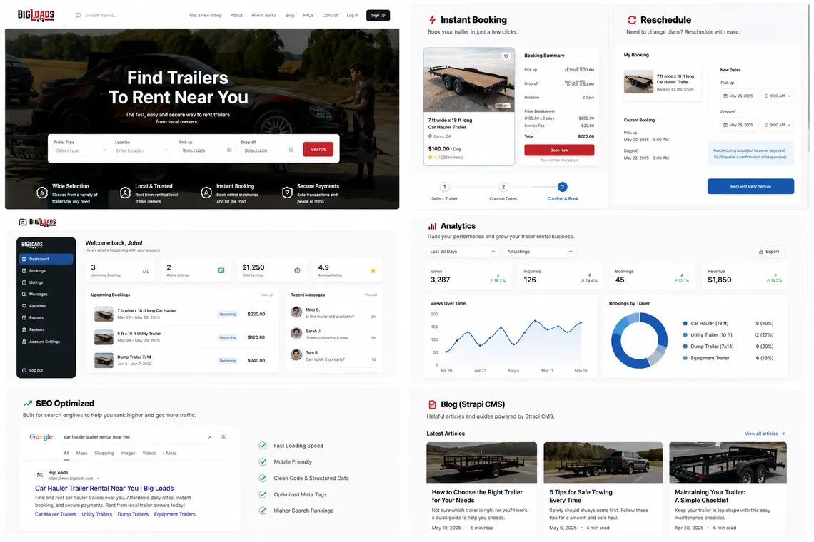 BigLoads trailer rental marketplace interface