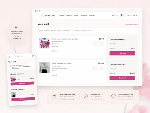 Tutulist seller-grouped cart and checkout flow