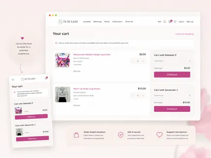 Tutulist cart grouped by seller for multi-vendor checkout