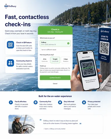 OnBuoy contactless QR check-in flow