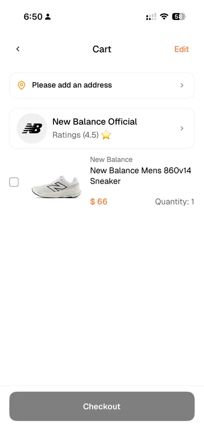 Mobile marketplace explore screen with brand filters