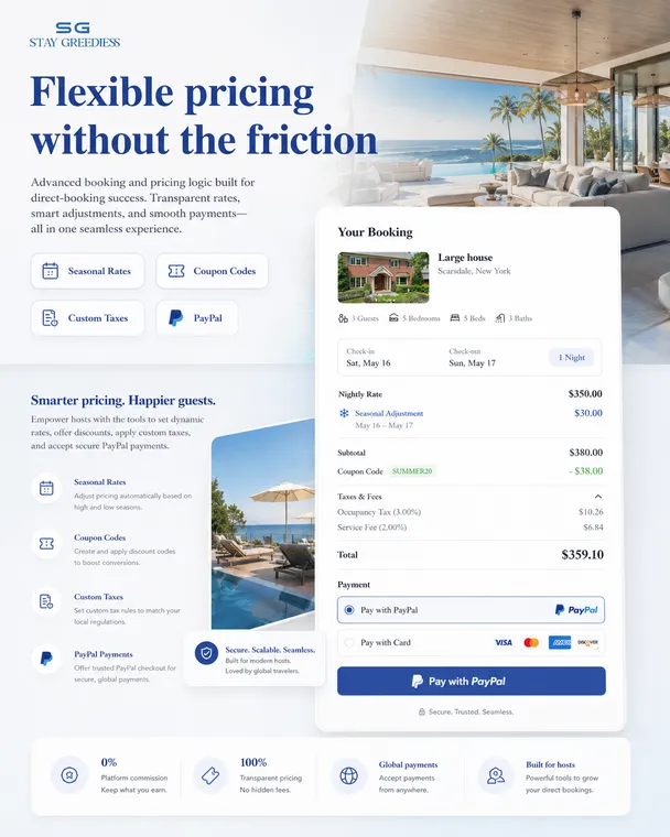 Stay Greedless flexible pricing with coupons taxes and checkout