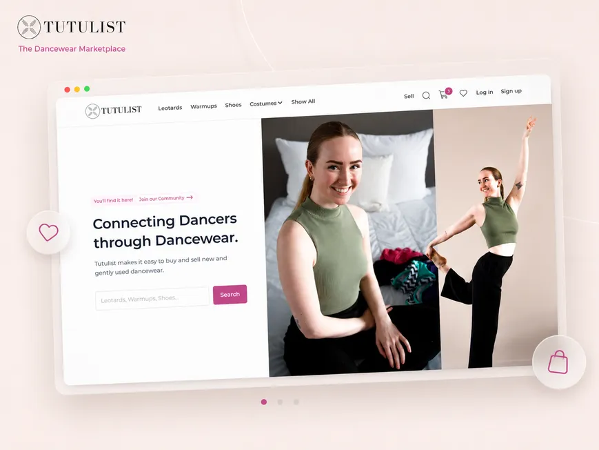 Tutulist homepage with search and dancewear category navigation