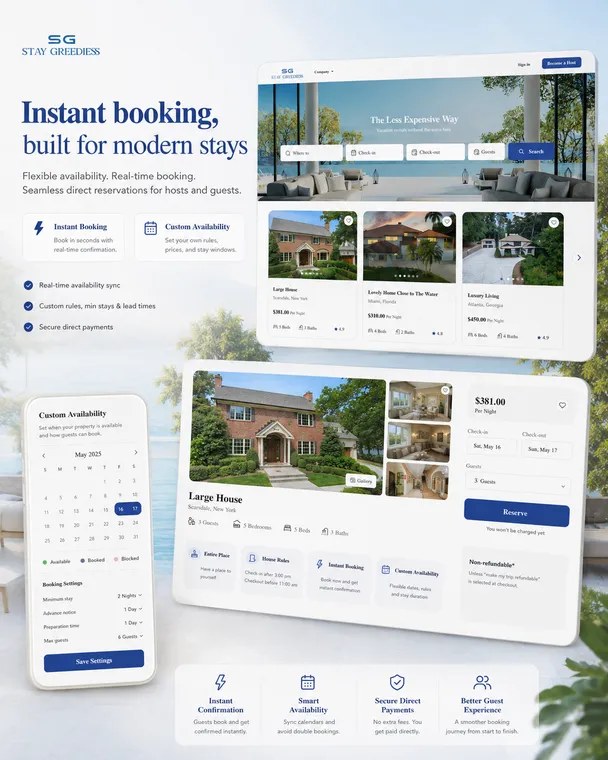 Stay Greedless instant booking vacation rental flow