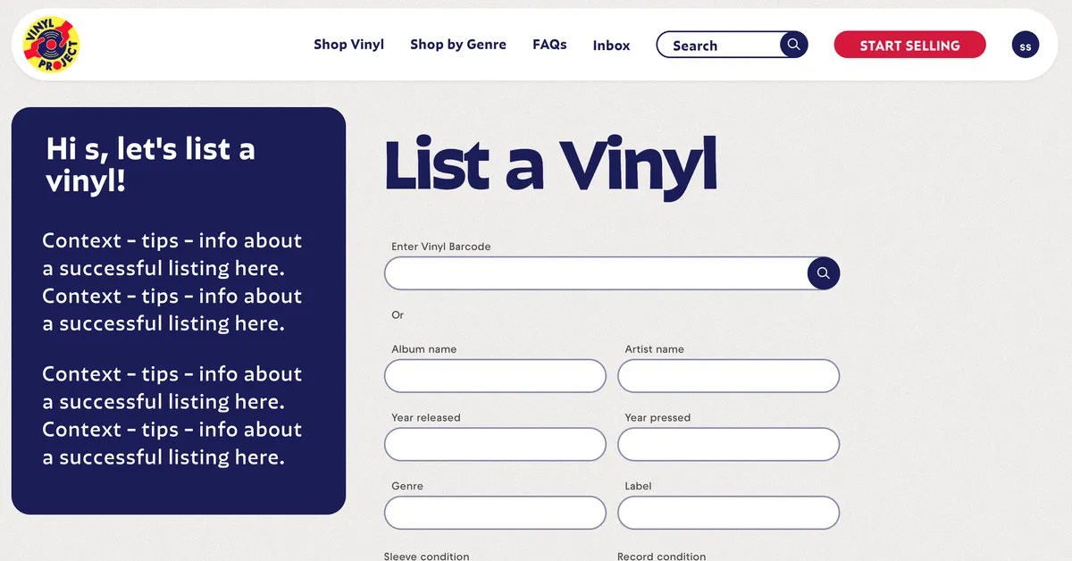 Vinyll barcode listing flow for sellers