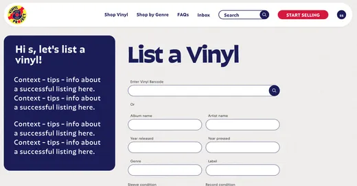 Vinyll barcode listing flow for sellers