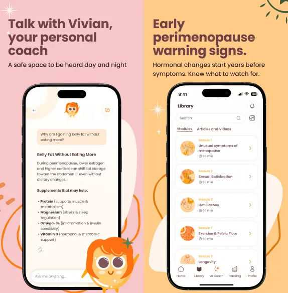 Vivian Lab AI coach and symptom intelligence overview screens