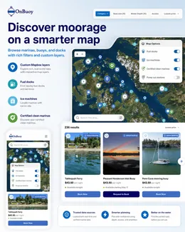OnBuoy custom marine map with moorage listings and layers