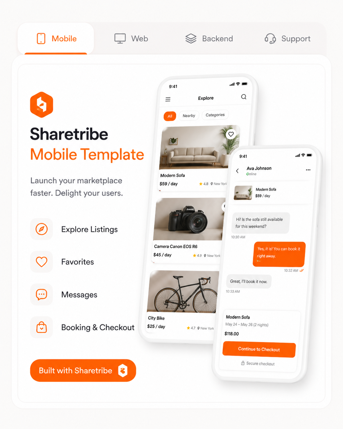 Sharetribe Mobile Template service interface for marketplace development